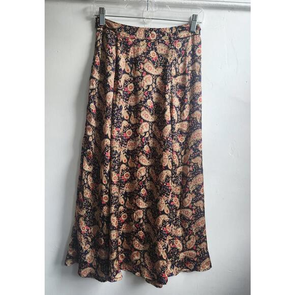 I Love H81 Skirt Womens Small Navy Blue Paisley Floral Midi Boho Forever 21 - Picture 1 of 7